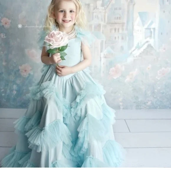 Dollcake light blue ruffle Pink sweetly in the trees Dress Gown Frock 4 6 10 12